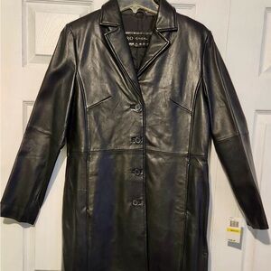 Black Genuine Leather Women's Coat